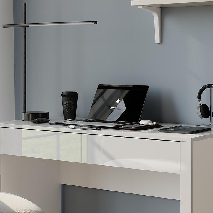 Actual product image Vichy Schreibtisch Annabelle, Weiss Hochglanz/Weiss, 110 x 50 cm mit 2 Schubladen