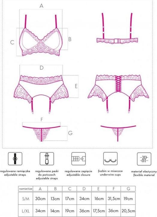 Nährwerte und Zutaten LivCo Corsetti Fashion NAHIR LC 20214 BH + HÖSCHEN + STRUMPFGÜRTEL L/XL (L, XL)