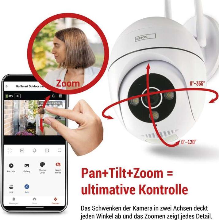 Actual product image Emos GoSmart Rotating Outdoor IP Camera with WiFi IP-800 WASP, white