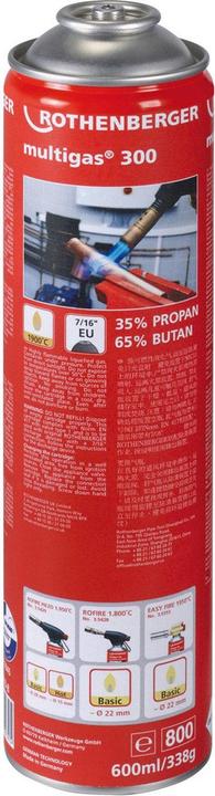 Immagine prodotto Rothenberger Multigas 300 til Rofire Piezo Pro 600ml/338g Gas propano/butano 7/16" EU gevindtilslutnin