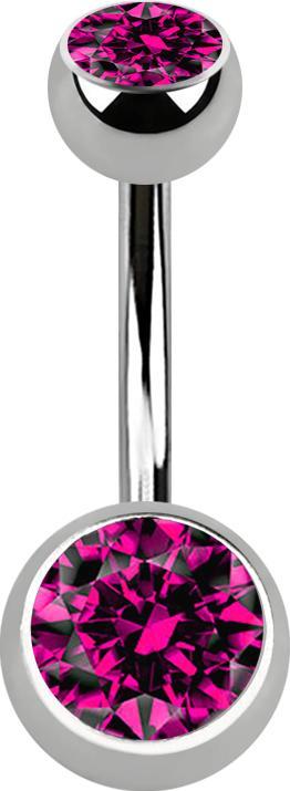Produktbild Star Piercing Banane silber mit zwei Kugeln silber Kristall fuchsia (ohne Messing, Titan G23)