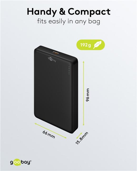 Actual product image Goobay Magnetic wireless powerbank 10,000 mAh (10000 mAh, 20 W, 38.50 Wh)