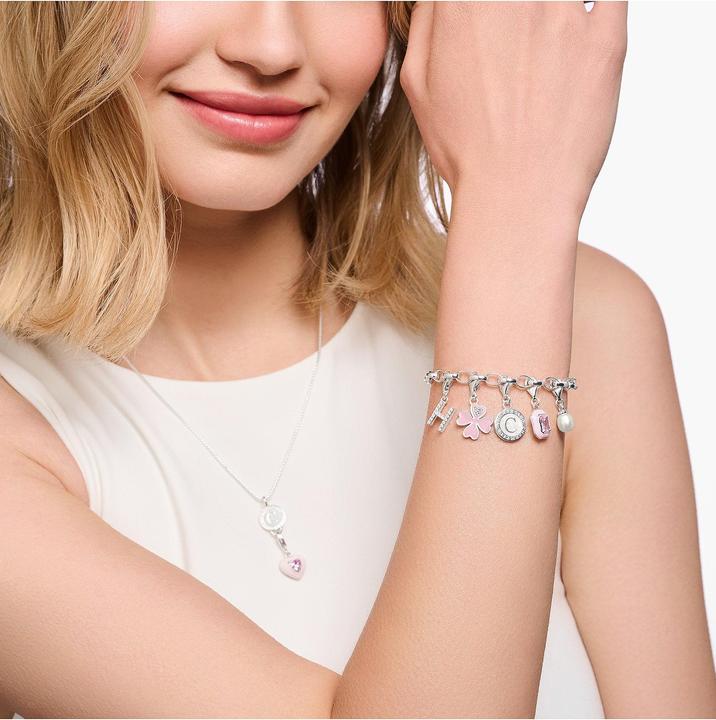Produktbild Thomas Sabo Charm-Anhänger Pinkes Kleeblatt mit Weissen Steinen Silber (925er Silber, Emaille)