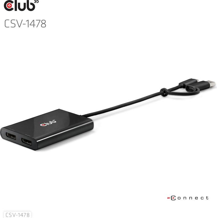 Actual product image Club 3D Club3D Adapter USB-C > 2x DP 4K@60Hz with USB-A Adapter St/Bu retail (USB-A, 27.50 cm)