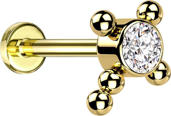 Star Piercing Micro Labret Innengewinde vergoldet Kreuz Kugeln Kristall silber (ohne Messing, Titan G23)