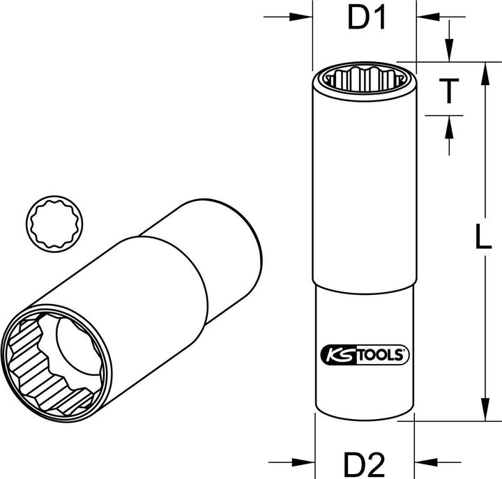 Produktbild KS Tools 1/2" CHROMEplus 12-Kant-Stecknuss lang