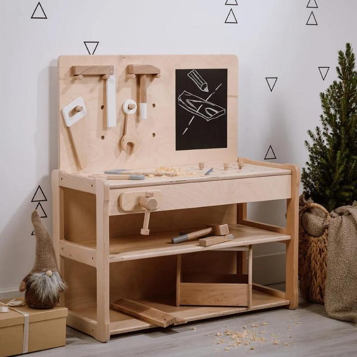 Produktbild Activity Board Werkbank aus Holz, Waldorf-Werkstatt, Rollenspielzeug, Geschenk für Kinder - Natur