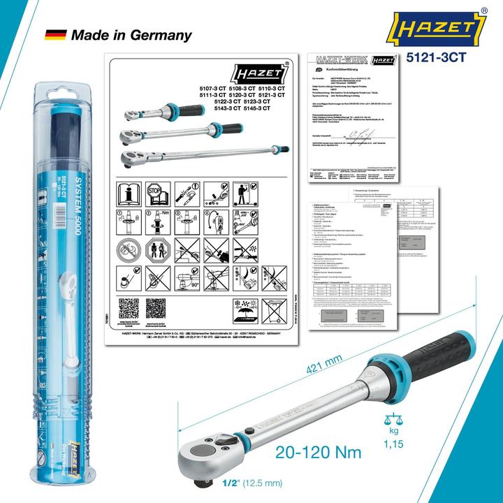 Actual product image HAZET Torque spanner 5121-3CT (1/2", 20 Nm, 120 Nm)