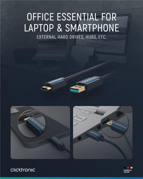 Produktbild clicktronic USB-C Adapterkabel (3 m, USB 3.0)