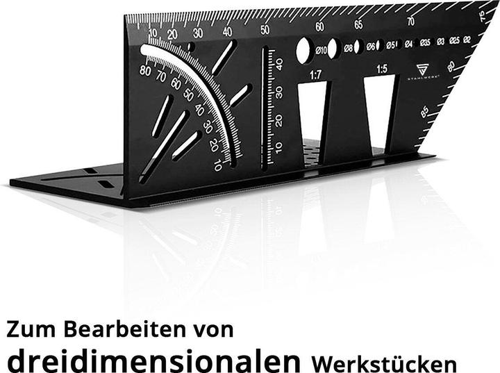 Produktbild Stahlwerk 2er Set Gehrungswinkel-Lineal mit Anschlag und Bohrlehre 3D-Winkel Gehrmass