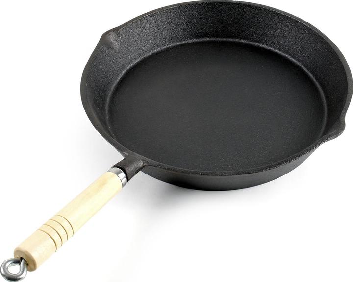 Wiltec Bratpfanne Gusseisen Ø30cm Holzgriff Feuerpfanne Grillpfanne Steakpfanne (30 cm, Bratpfanne, Gusseisen)