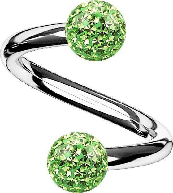 Actual product image Star Piercing Micro Spirale silber mit zwei Kristallkugeln hellgrün Epoxy Schutzschicht (without brass, Titanium G23)