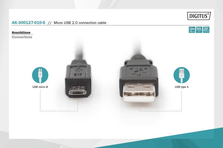 Produktbild Digitus USB A – USB Micro B (1 m, USB 2.0)