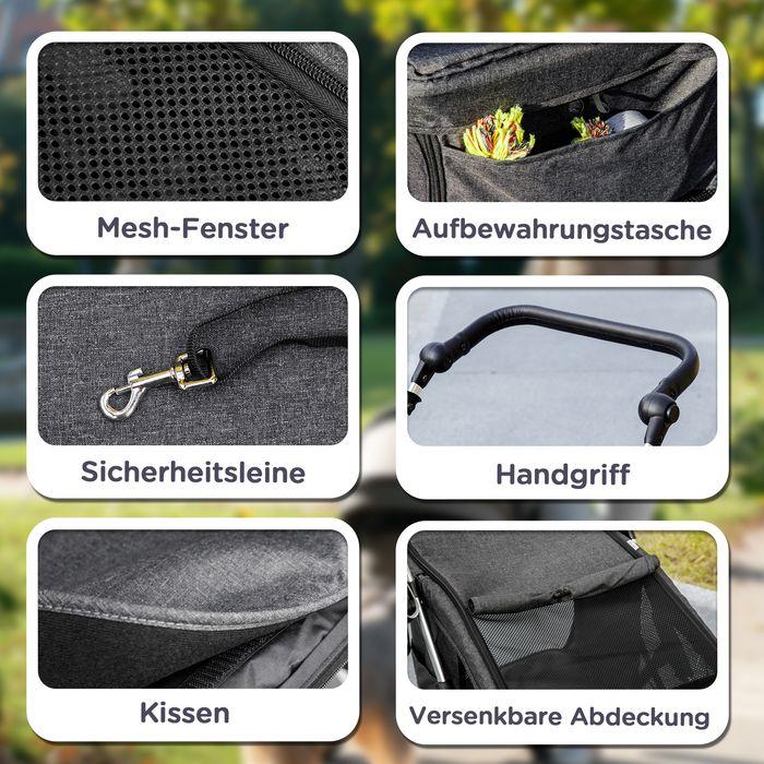 Image du produit Swisshandel24 Hundewagen Hundebuggy klappbar für Hunde & Katzen bis 10 kg Katzenbuggy, grau (Chat, Chien, Pliable, Lavable, Respirant)