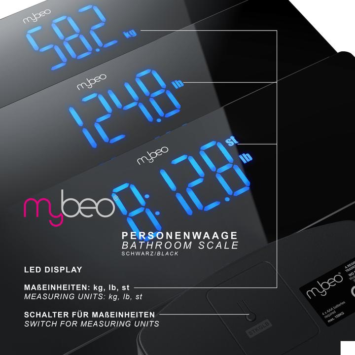 Produktbild Mybeo Personenwaage, Digital Glas Körperwaage mit 4xDMS Mess-Sensoren, max. 150kg (150 kg)