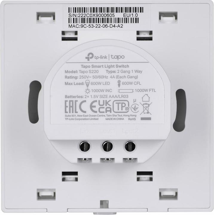 Productafbeelding TP-Link Tapo Smart Switch, 2-standen 1-Weg, Kantelen, Wit, 1 st., Batterij, AAA, 50/60 Hz