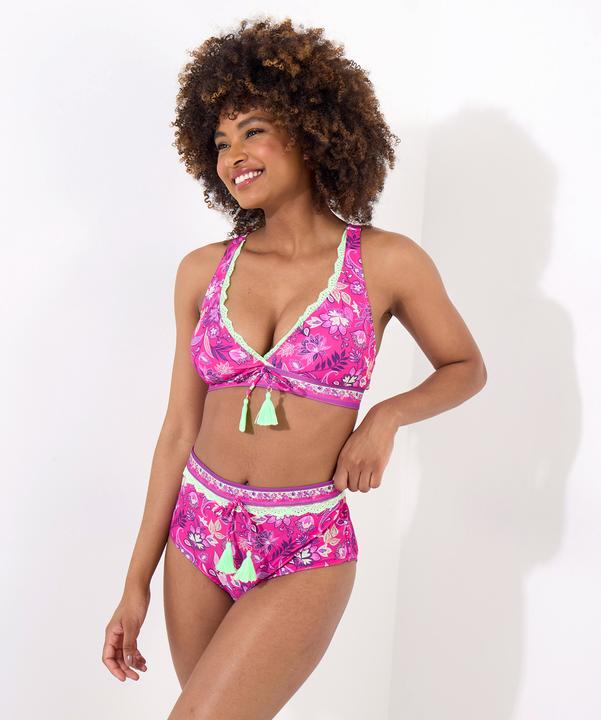 Actual product image Joe Browns Bright Tropical Print Neon Lace Trim Bikini Top (38)