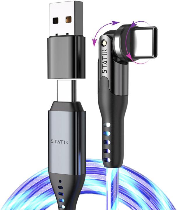Statik 360° drehbares & glowing USB-C-C Kabel 1.8m (2 m)