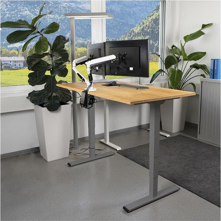 Image du produit Contini table de bureau réglable en hauteur 1.6x0.8m chêne / piétement gris RAL 7045