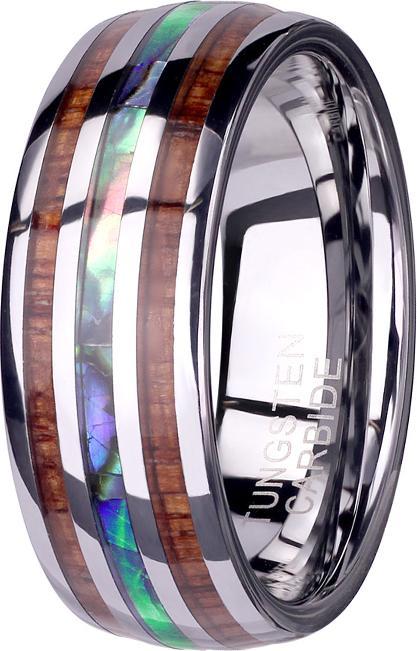 Star Piercing Ring silber mit Holz- und Abalonestreifen