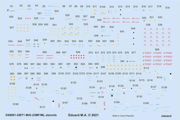 Actual product image Eduard MiG-23MF/ML stencils 1/48 for TRUMPETER