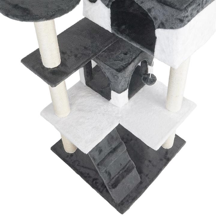 Image du produit Wiltec Arbre à chat gris / blanc 130cm Arbre d’escalade Arbre de grattage Jeu Chats (130 cm, Gris, Blanc)