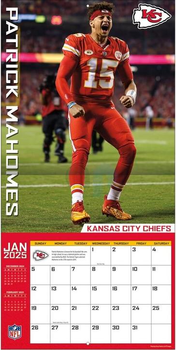 Image du produit NFL - Kansas City Chiefs - Patrick Mahomes - Calendrier mural des joueurs 30.5 x 30.5 cm 2025 (30,5 x 30,5 cm, Français, Italien, Espagnol, Allemand, Anglais)