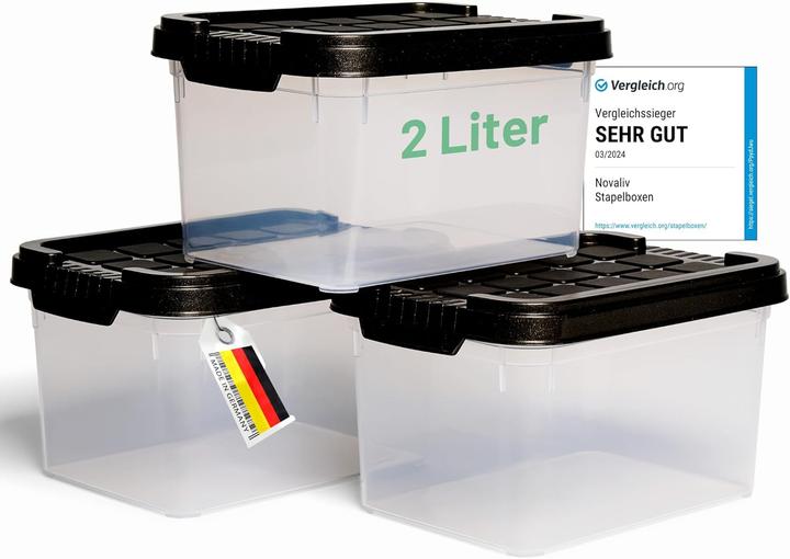 Produktbild Novaliv 3x Aufbewahrungsboxen mit Deckel klein 2 L Anthrazit Nestbar stapelbare Plastikboxen mit Cli (2 l)