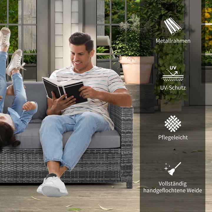 Produktbild Outsunny 3 - Sitzer Rattansofa mit Kissen