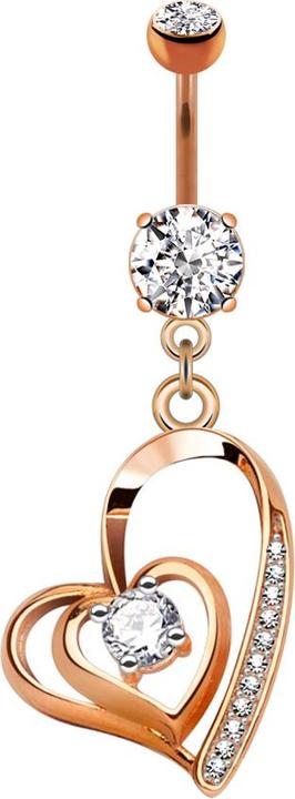 Star Piercing Banane rosegold mit Anhänger Herz verdreht Kristall silber (Messing, Chirurgenstahl 316L)