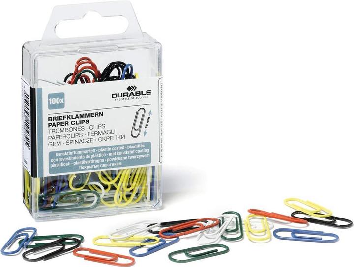 Actual product image Durable Paper clips, plastic coated, coloured, 26 mm assorted colours: black,... (100 x)