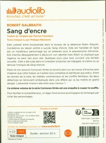 Image du produit Sang d'encre : une nouvelle enquête de Cormoran Strike (Galbraith Robert, Français)