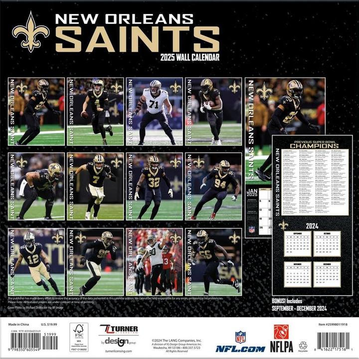 Produktbild NFL - New Orleans Saints - 30.5 x 30.5 cm Team Wandkalender 2025 (30.5 x 30.5 cm, Französisch, Italienisch, Spanisch, Deutsch, Englisch)