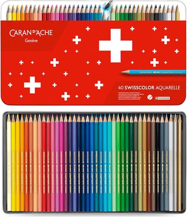 Actual product image Caran d'Ache Swisscolor metal tin coloured pencils (Multicoloured, 40 x)
