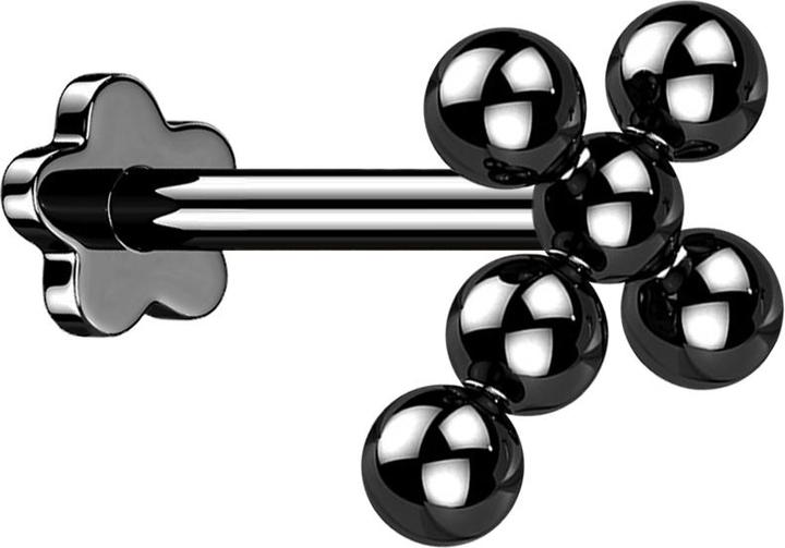 Star Piercing Micro Threadless Labret Blume schwarz Kreuz Kugeln (ohne Messing, Titan G23)