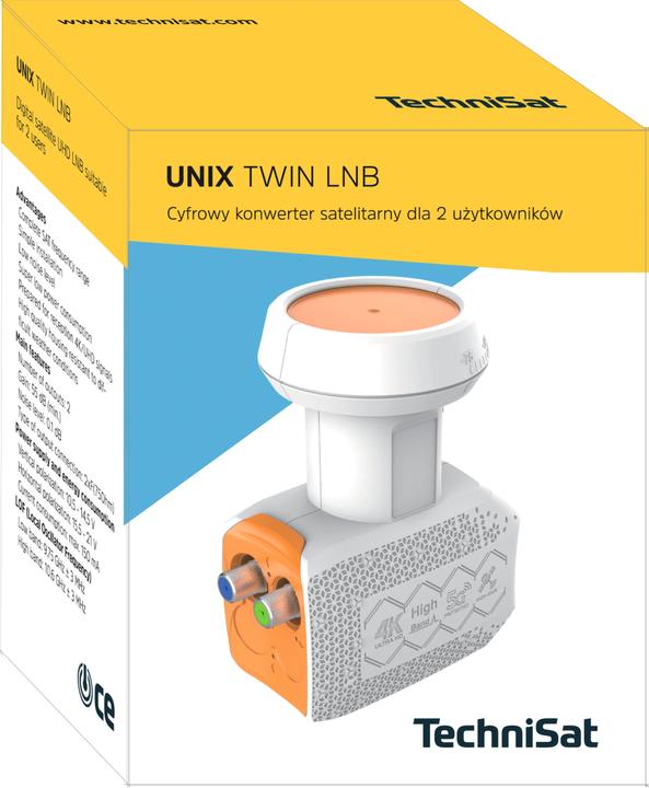 Actual product image TechniSat UNIX Twin LNB Low Noise Block downconverter (LNB) Orange, White (Twin LNB, 40mm)