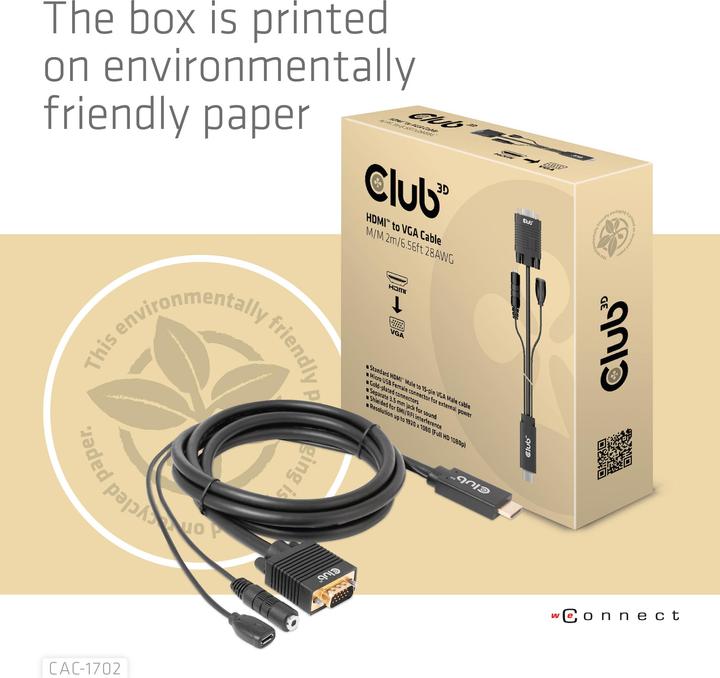 Image du produit Club 3D Câble Club3D HDMI+Micro-USB femelle > VGA+ mâle/femelle (2 m, HDMI)