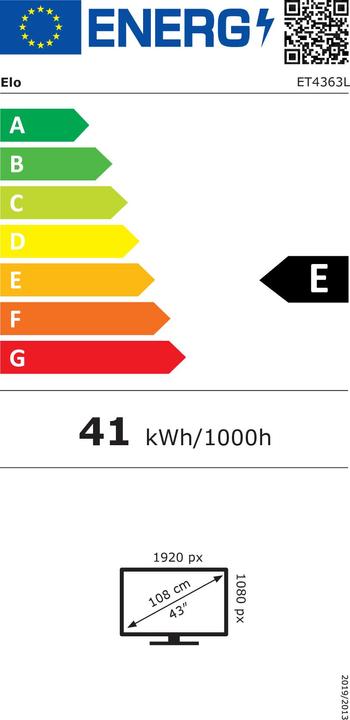 Energie-Label ēlo Solutions ELO, MTO, NCNR, 4363L 43-INCH WIDE LCD OPEN FRAME, FULL HD, VGA & HDMI 1.4 (1920 x 1080 Pixel, 42.50")