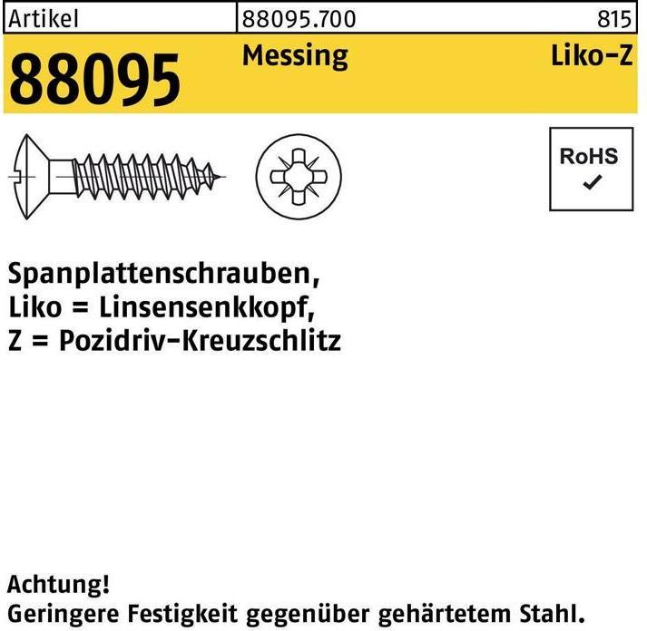 Immagine prodotto Vite per truciolato R 88095 Liko con intaglio a croce-PZ 4 x 30 -Z Ottone (1000 Viti per pezzo)