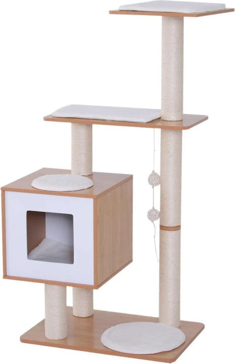 PawHut Posto tiragraffi per gatti (120 cm, Natura+Bianco)