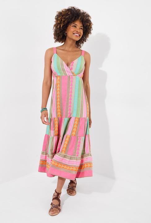 Joe Browns Jacquard Striped Tiered Wrap Front Maxi Dress