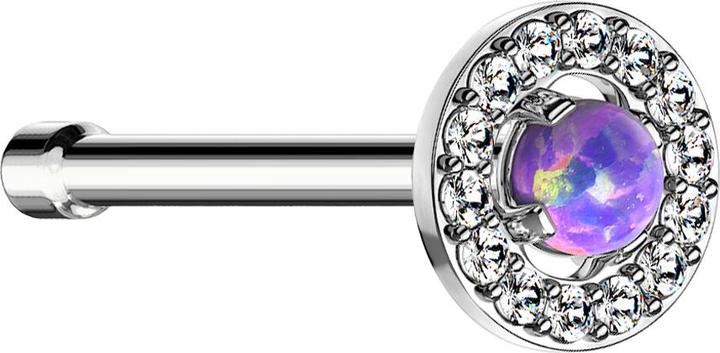 Star Piercing Nasenstecker gerade silber Kristallkreis mit grossem Opal violett (Chirurgenstahl 316L, Messing)