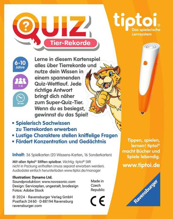 Productafbeelding tiptoi Quiz dieren records, quizspel voor kinderen vanaf 6 jaar, voor 1-4 spelers (Duits)