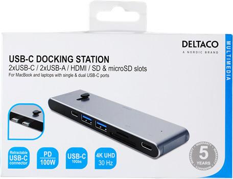 Actual product image Deltaco USB-C Docking Station USBC-HDMI21 2xUSB-C,2xUSB-A,(mic)SD,HDMI (USB-C, 7 Ports)