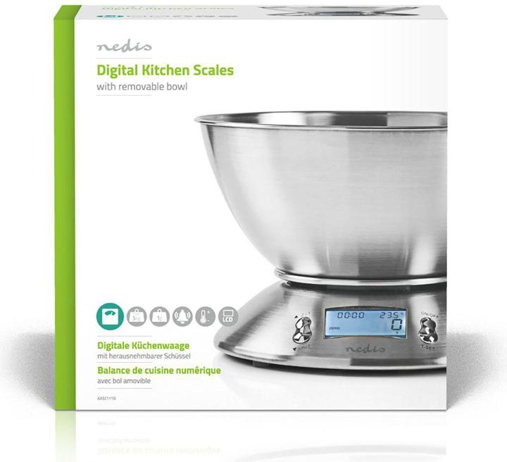 Produktbild Nedis Digitale Küchenwaage - Beleuchtetes LCD - Temperatursensor - Alarm-Timer - Herausnehmbare Sc
