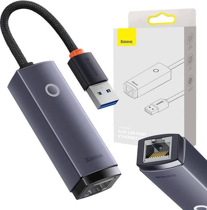 Produktbild Baseus Lite Series USB to RJ45 network adapter, 1000Mbps (gray) (USB 3.0, RJ45 (1x))