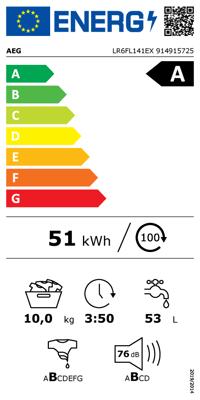 Label énergétique AEG Öko Lavamat LR6FL141EX (10 kg, Gauche)