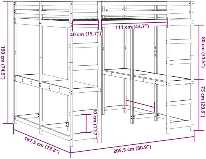 Actual product image VidaXL Loft bed with desk & ladder (180 x 200 cm)