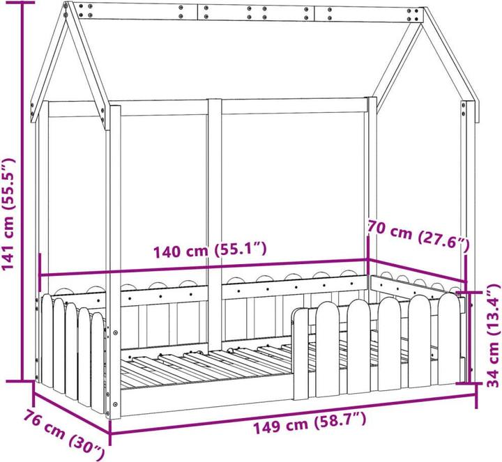 Produktbild VidaXL Kinderbett Hausbett Kiefer (70 x 140 cm)