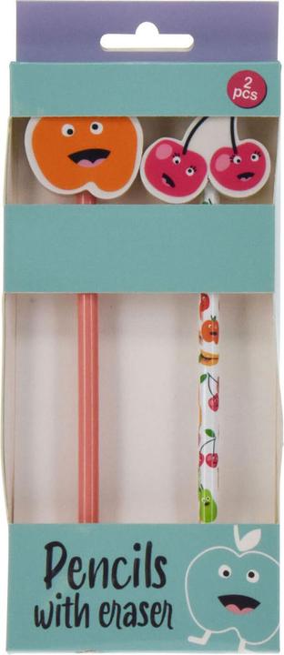 Produktbild Graue Schulstifte mit Radiergummi im Obst-Design, 2 Stück. (2 x)